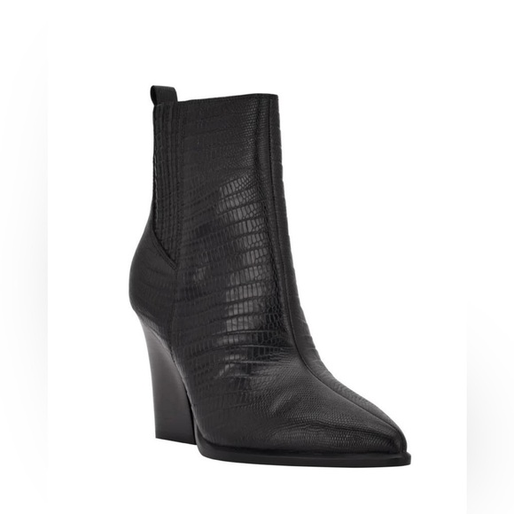 Nib Marc Fisher Mariel Block Heel Zip Booties in Black Croco - Picture 1 of 11